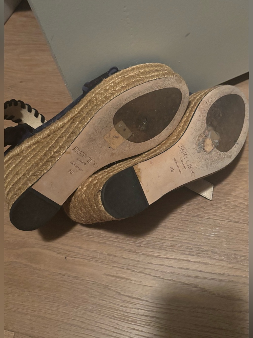 Jimmy Choo Navy and Tan Espadrille Wedges - Picture 6 of 7